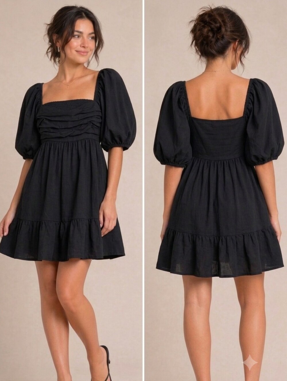 abercrombie black puff sleeve dress & Fitch Square Neck Babydoll Mini Small Abercrombie emerson poplin dress